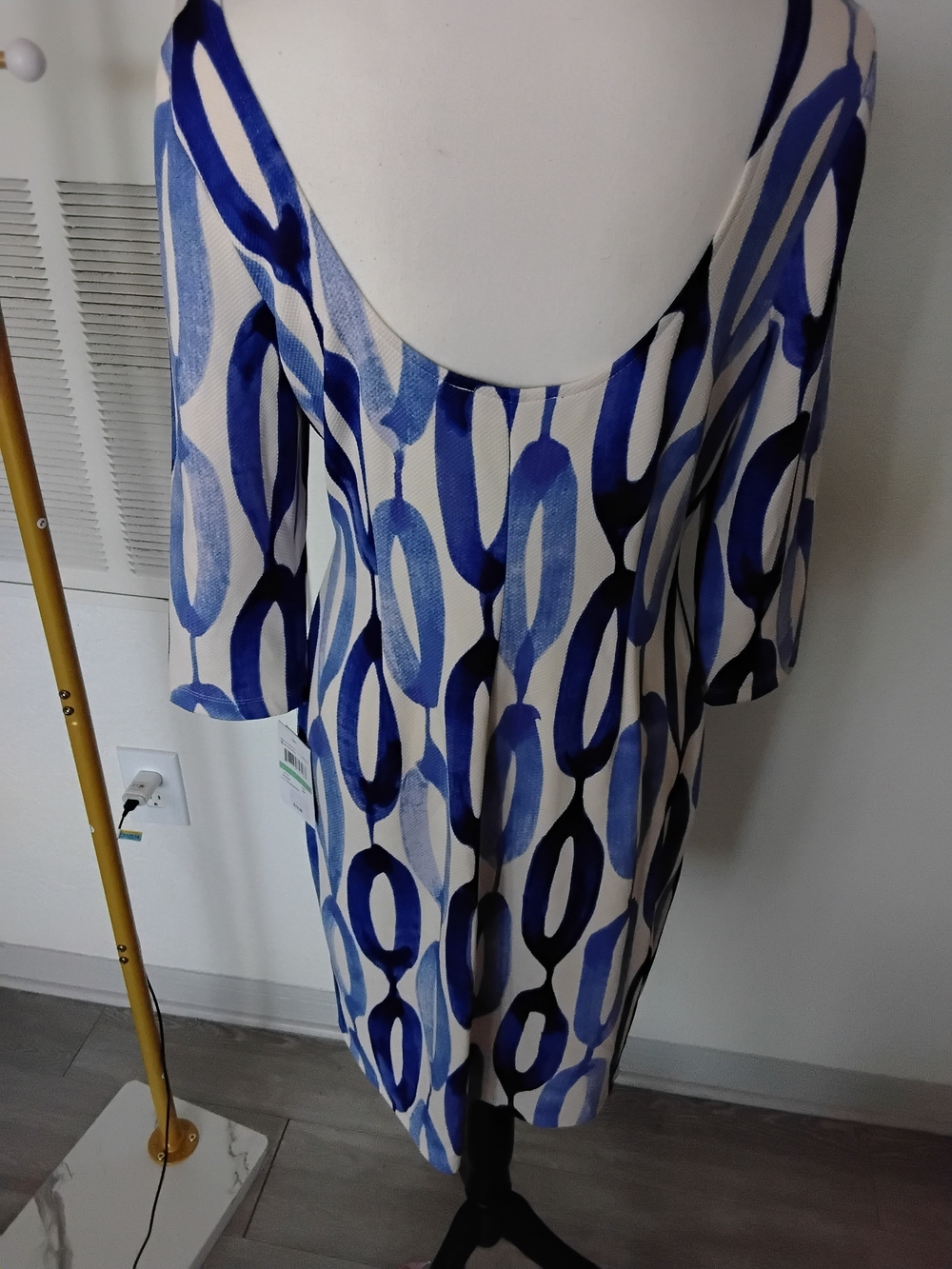 Abstract Blue & White Midi Sheath Dress - Picture 3 of 5